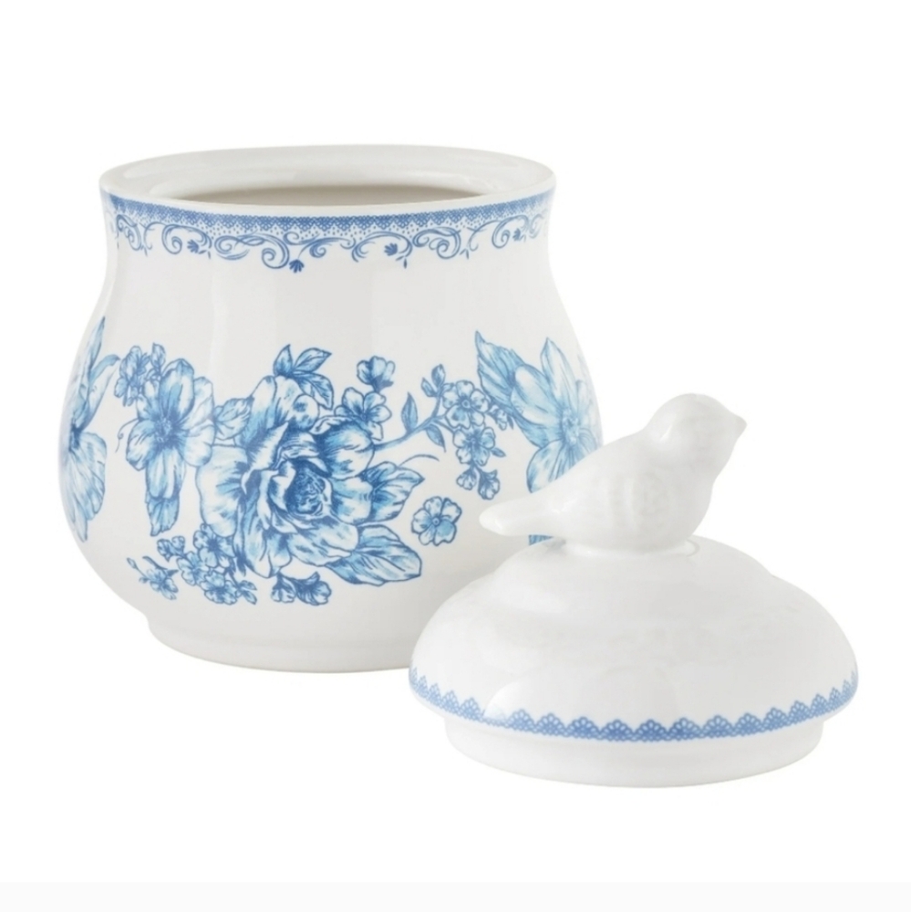 💜 2025 New Pioneer Woman Agatha Blue and White Floral Serveware Sugar Bowl